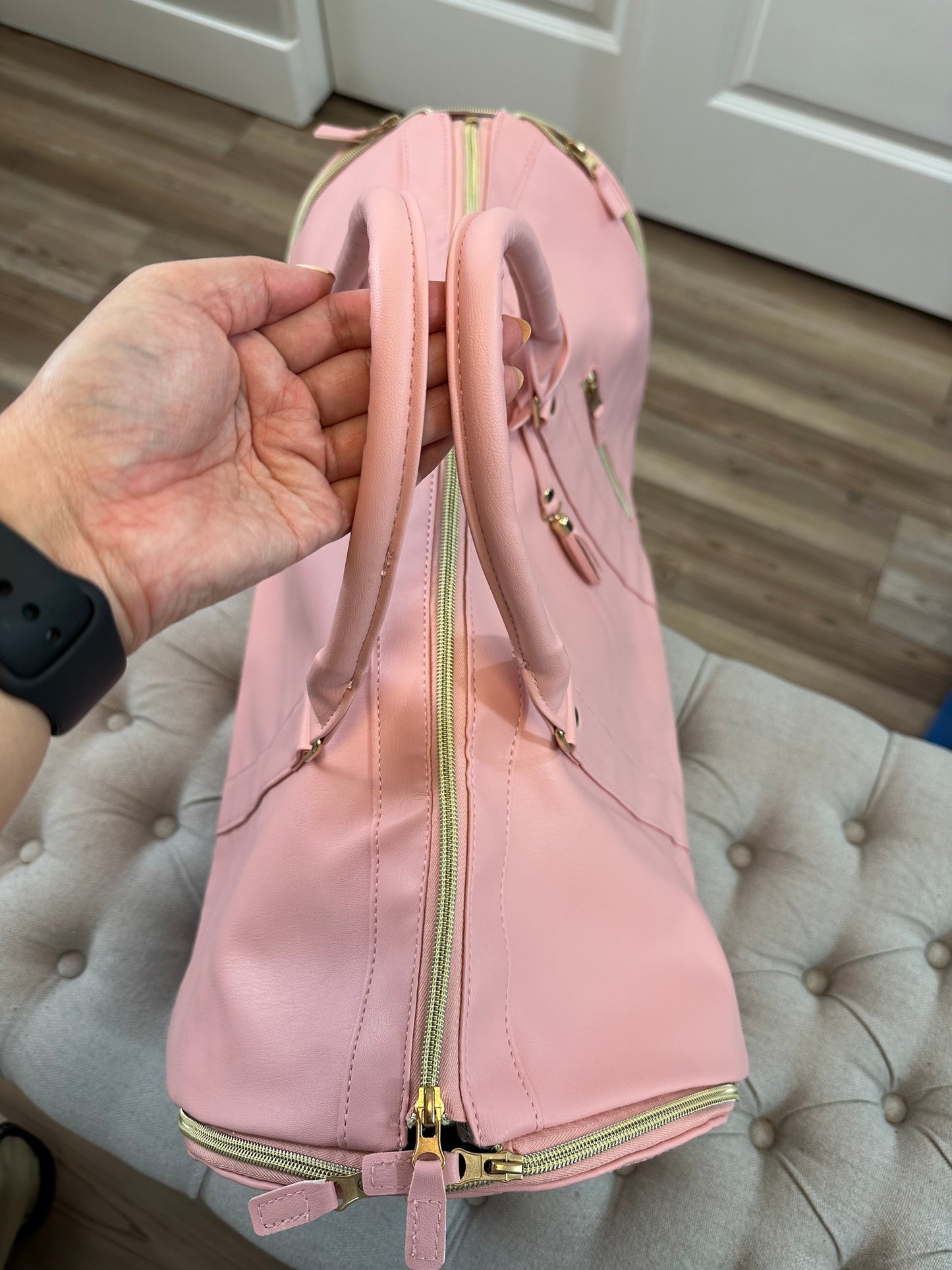 Pink duffel bag