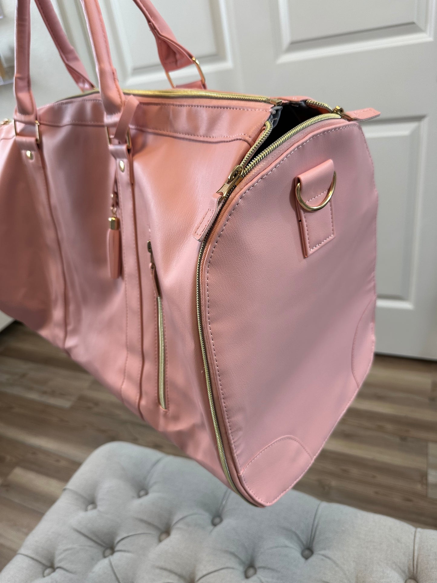 Pink duffel bag