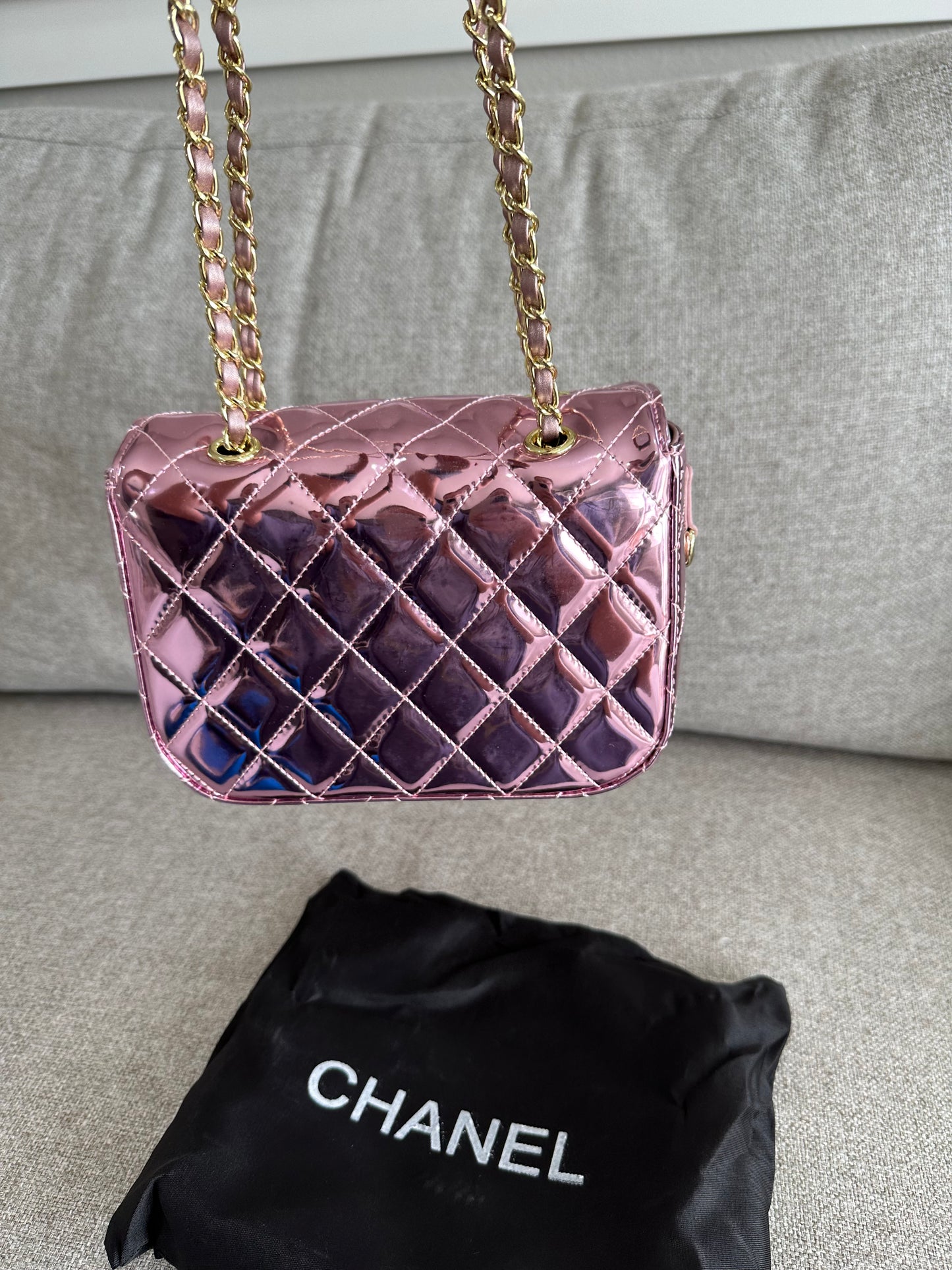 Chanel small purple metallic bag