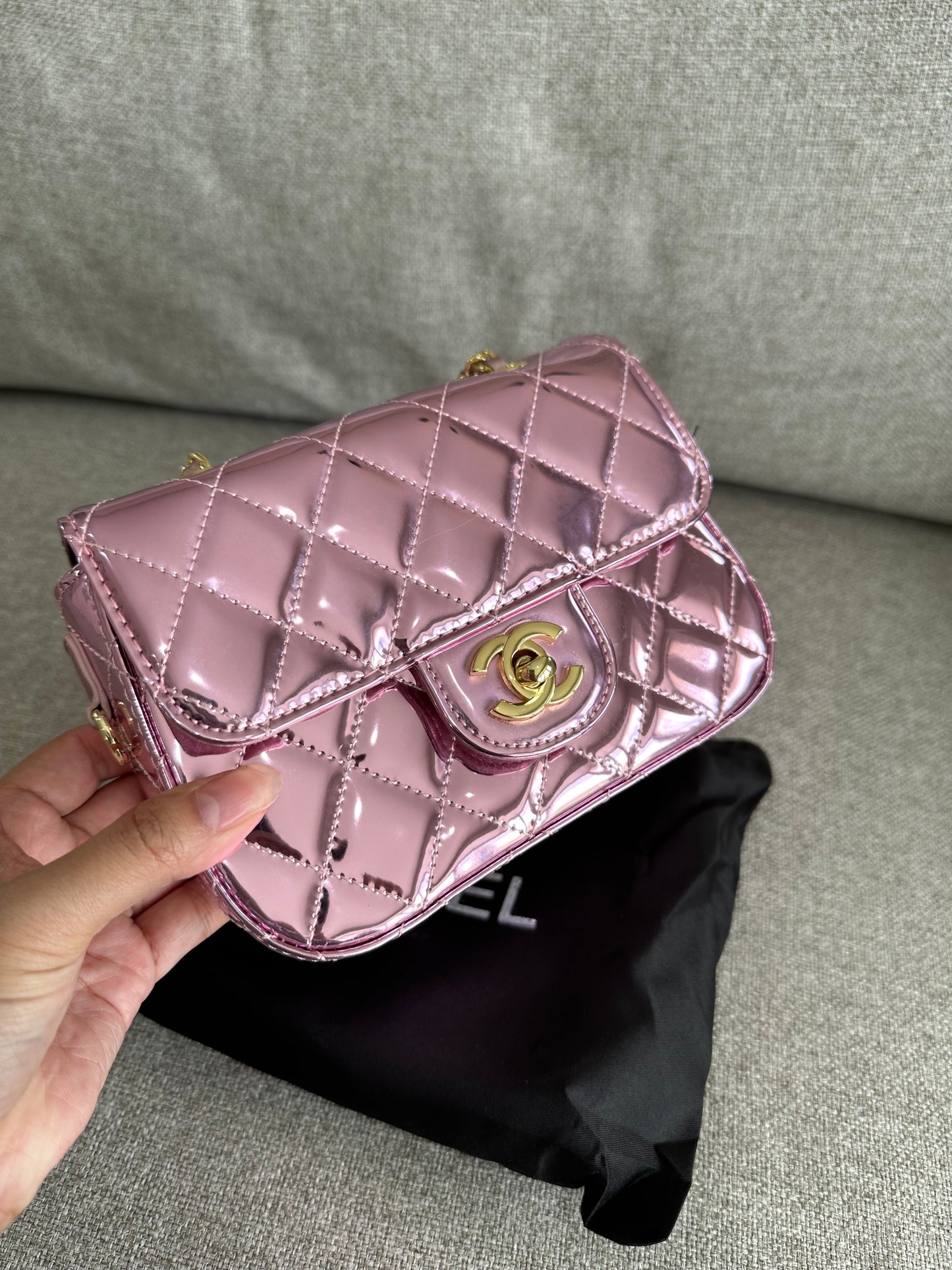 Chanel small purple metallic bag