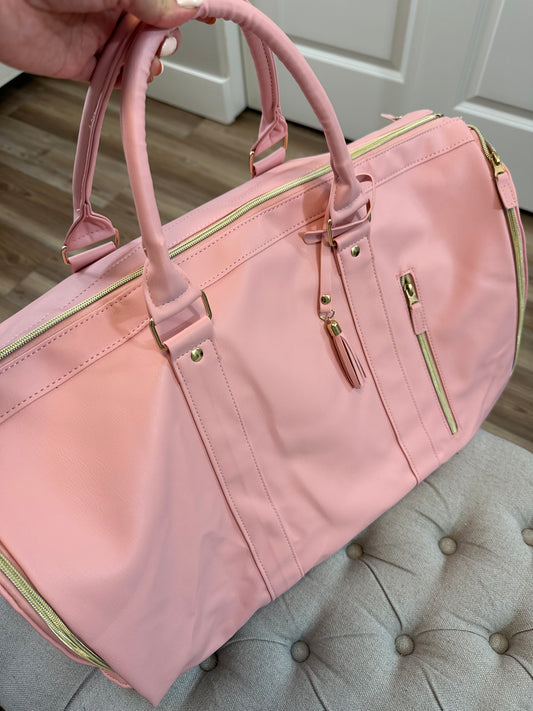 Pink duffel bag