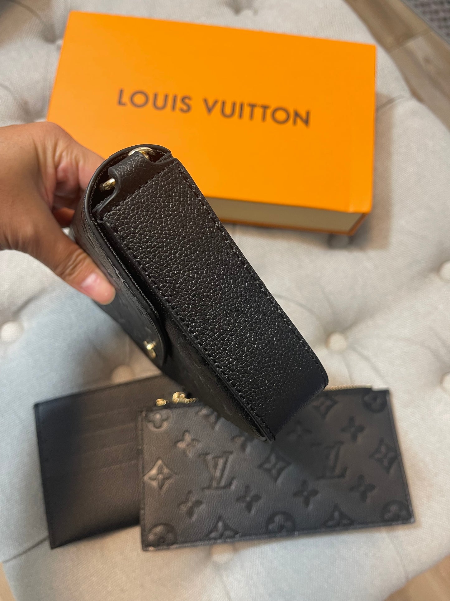 LV black chain wallet