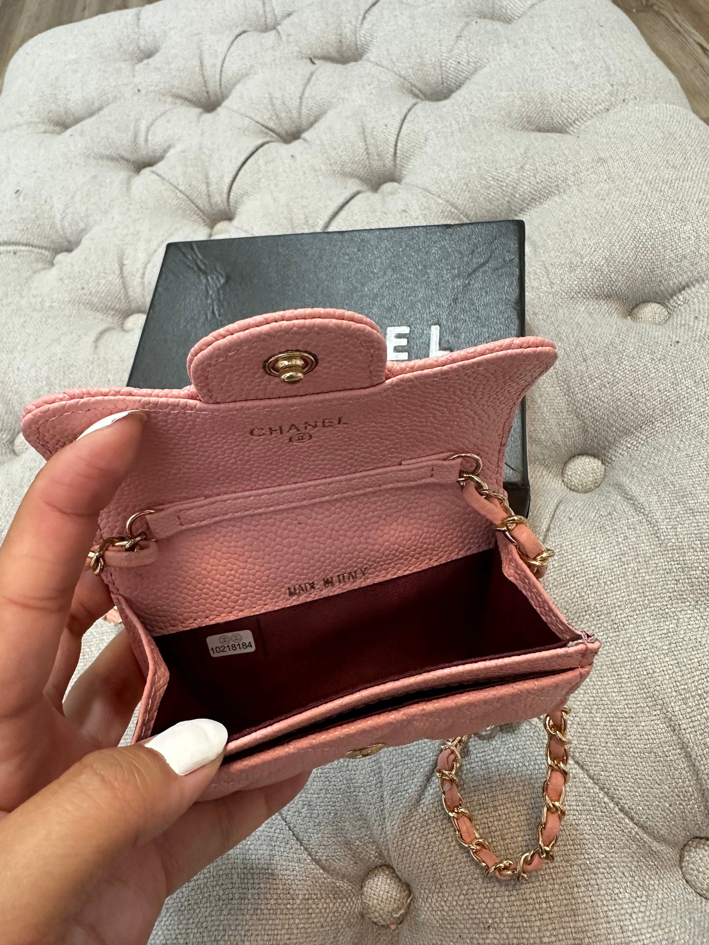 Chanel pink mini chain wallet