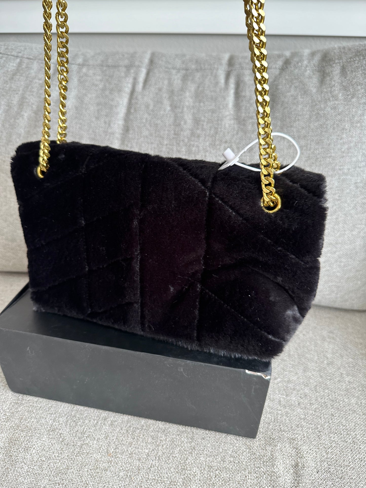 YSL black fuzzy envelope bag