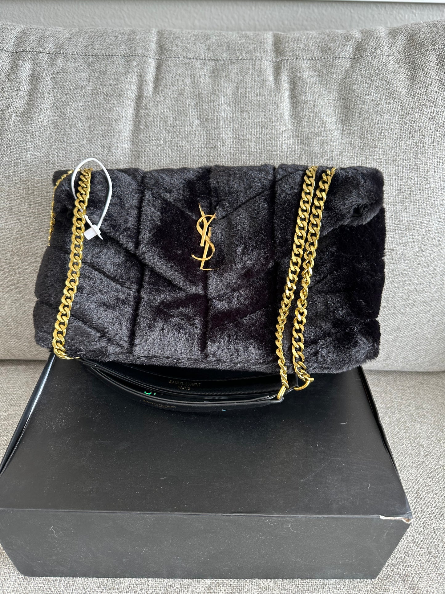 YSL black fuzzy envelope bag