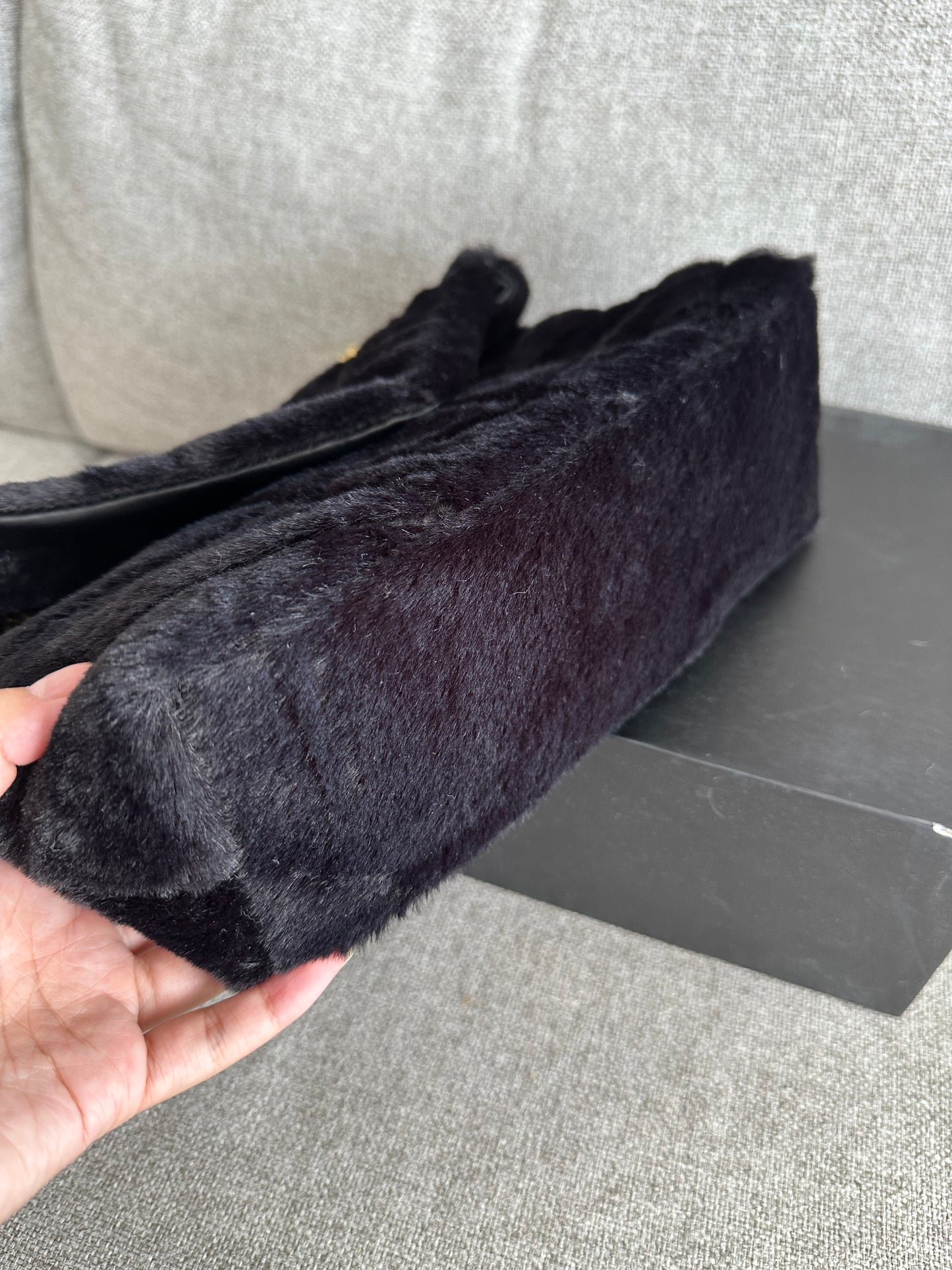 YSL black fuzzy envelope bag