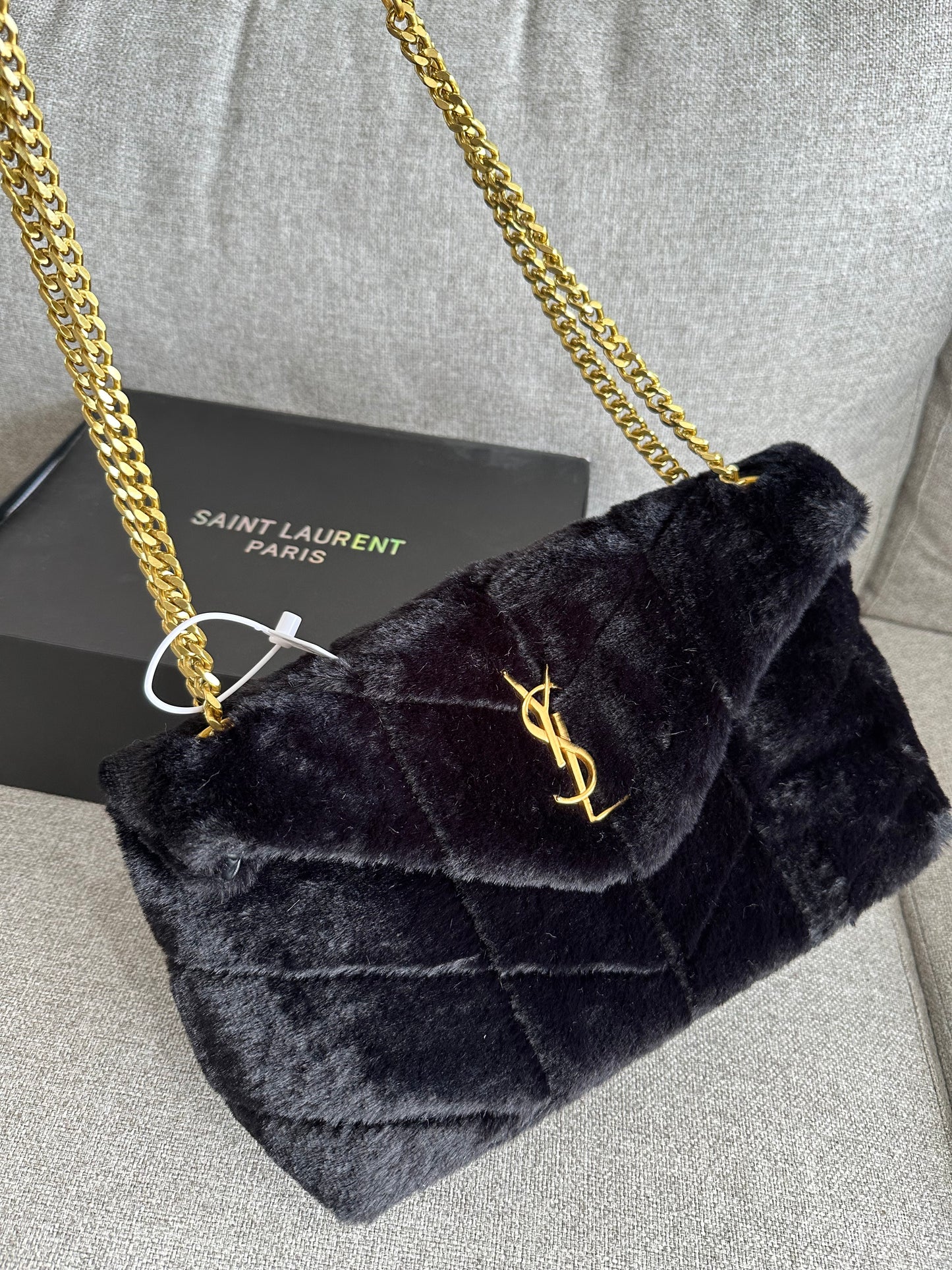 YSL black fuzzy envelope bag