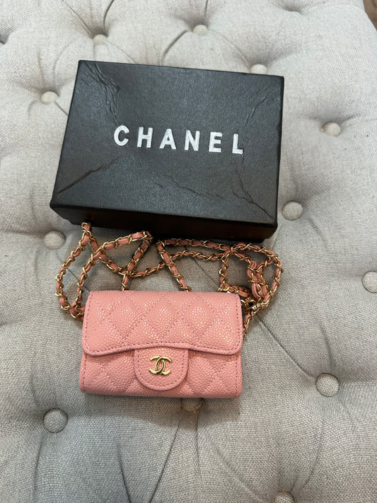 Chanel pink mini chain wallet