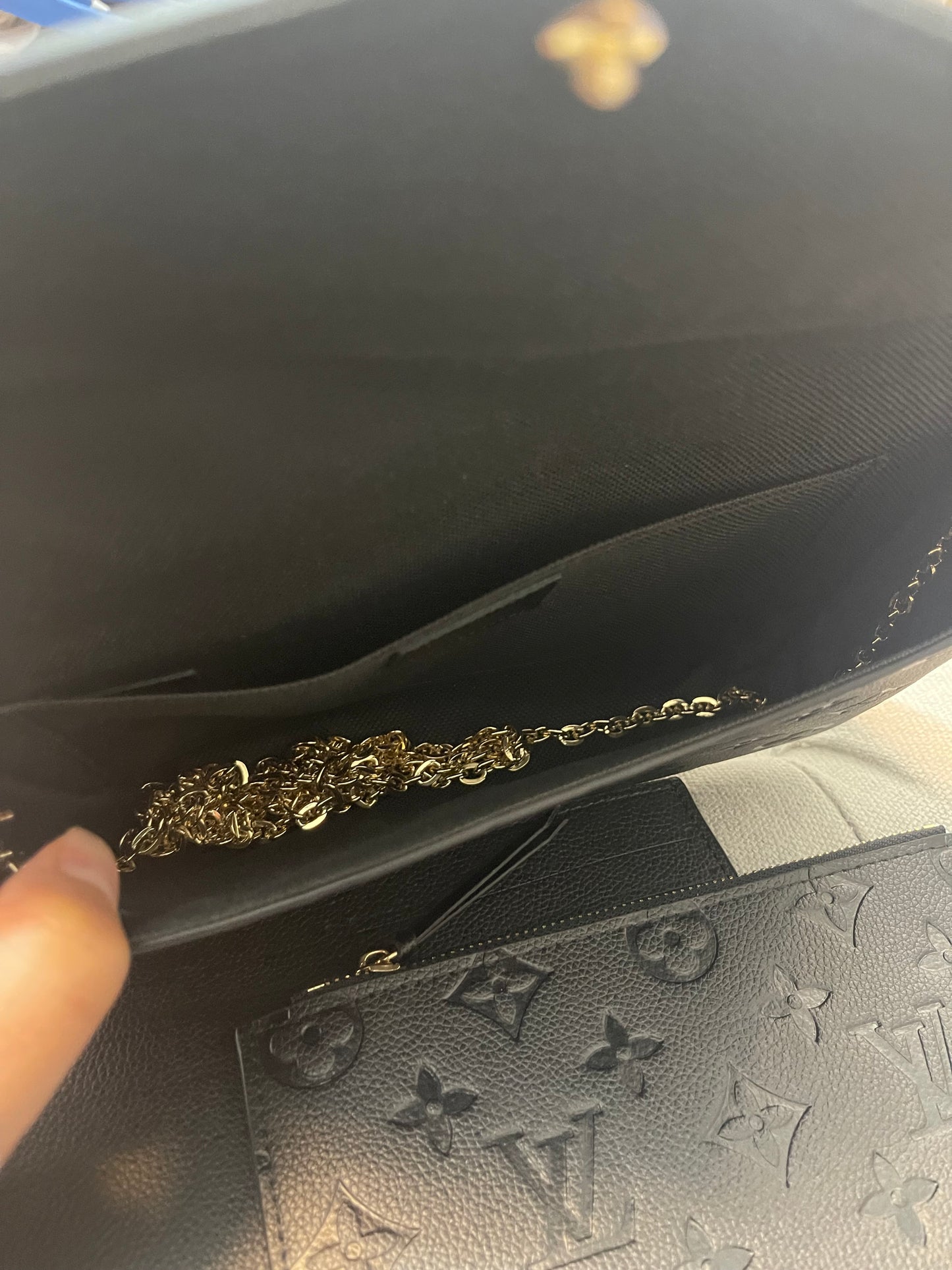 LV black chain wallet