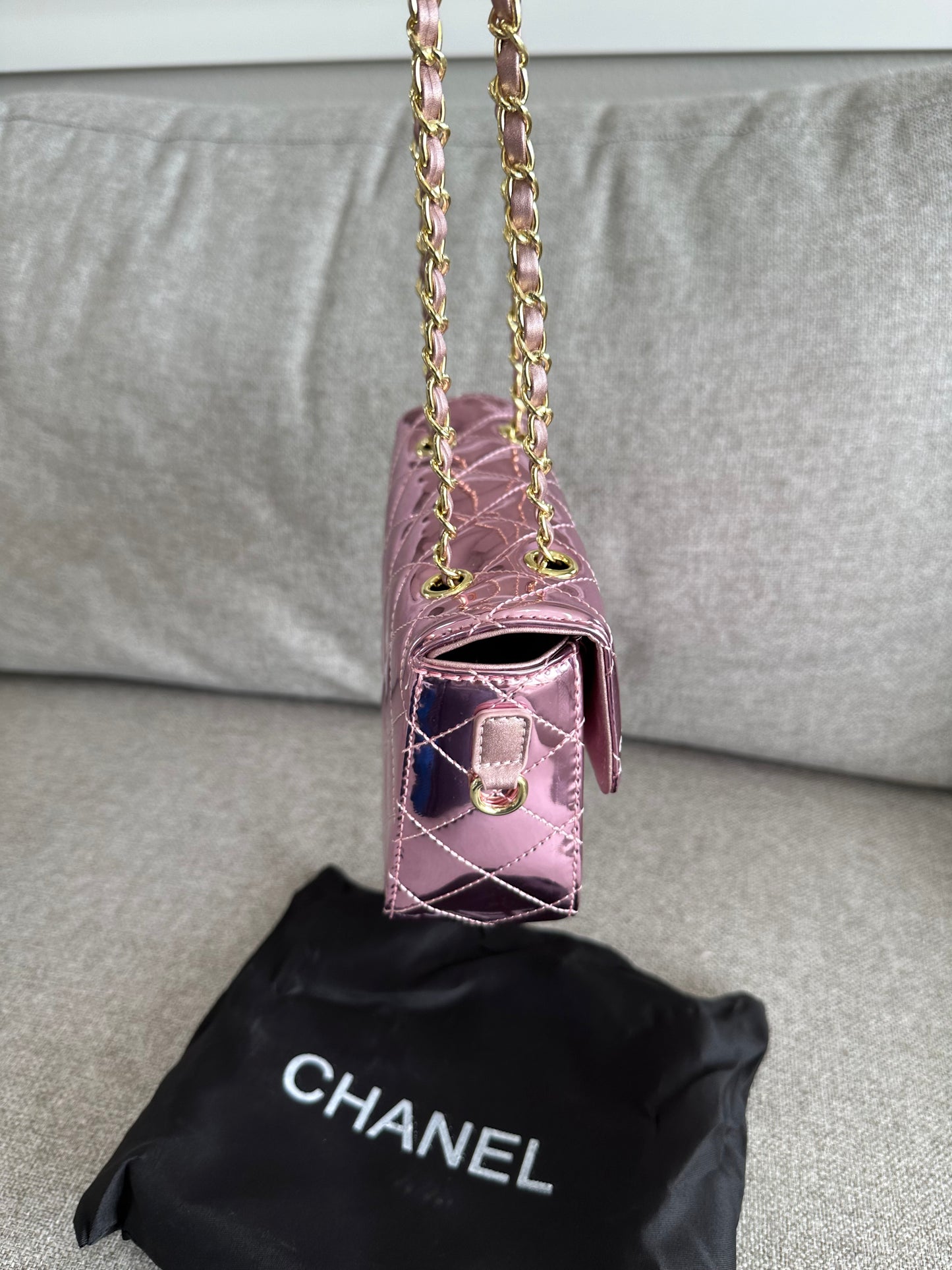 Chanel small purple metallic bag