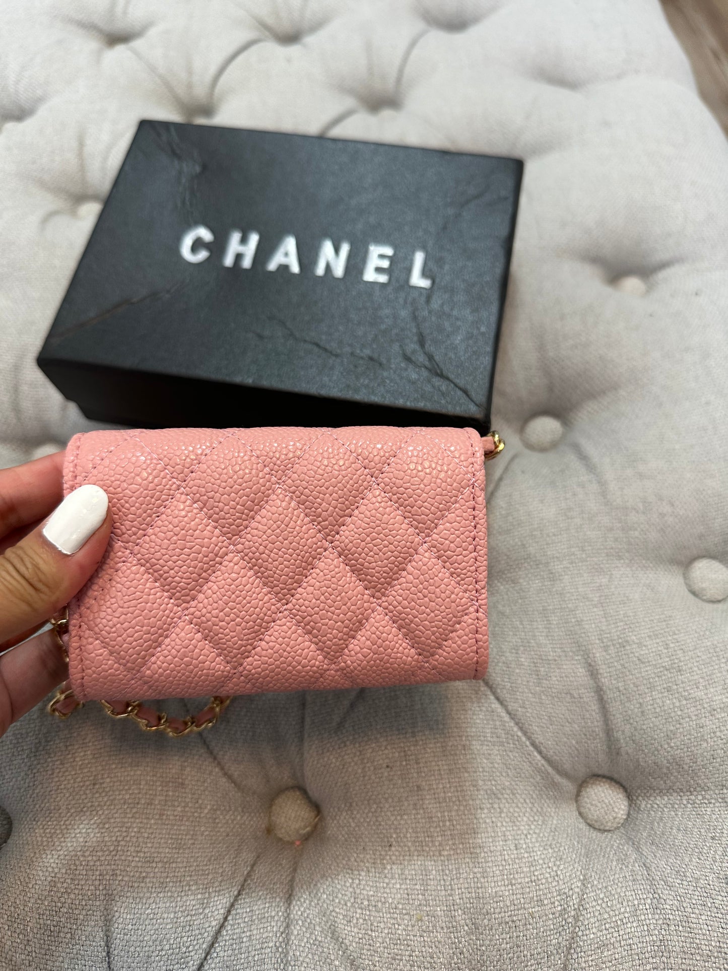 Chanel pink mini chain wallet