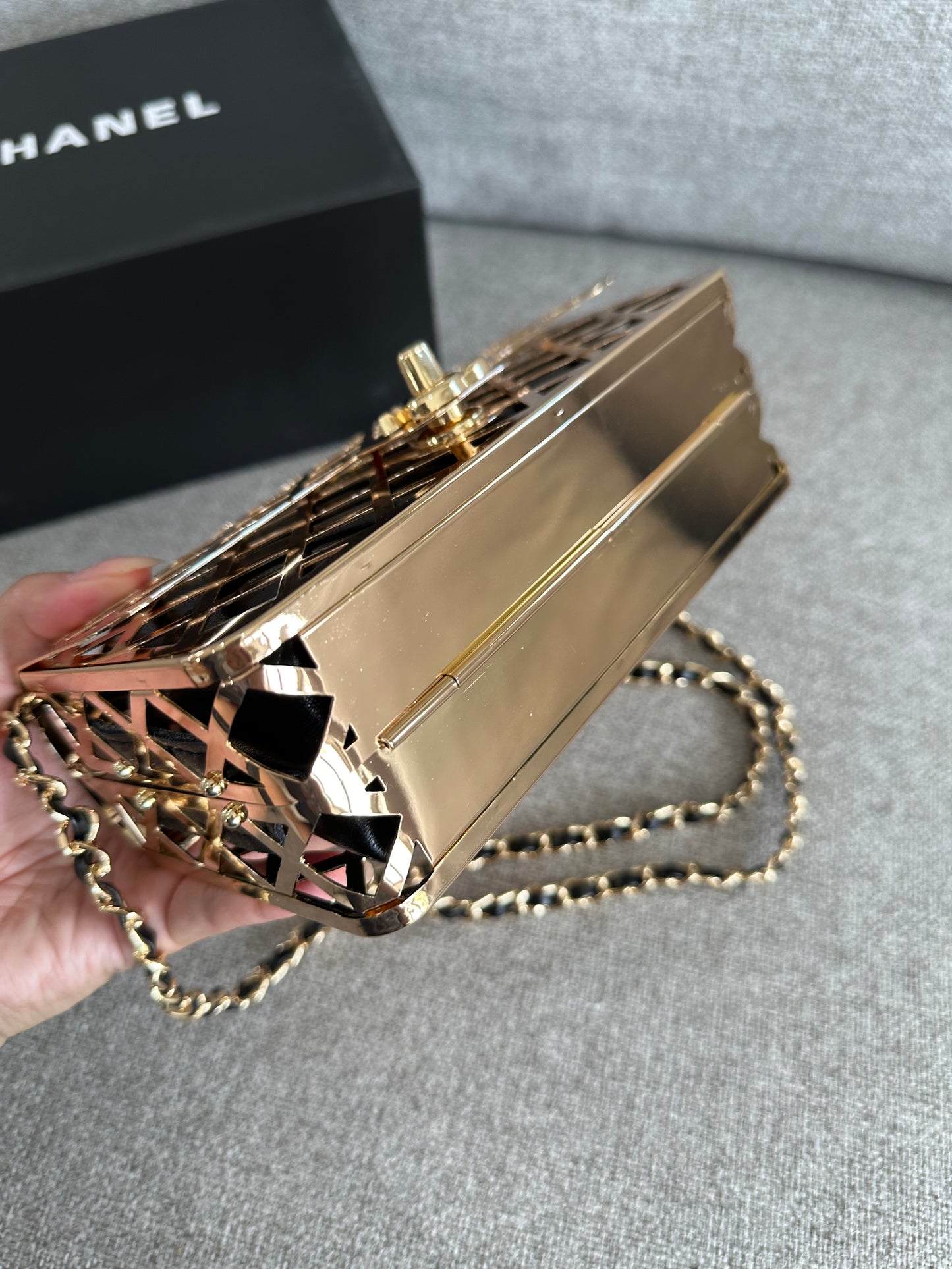 Chanel gold cage purse