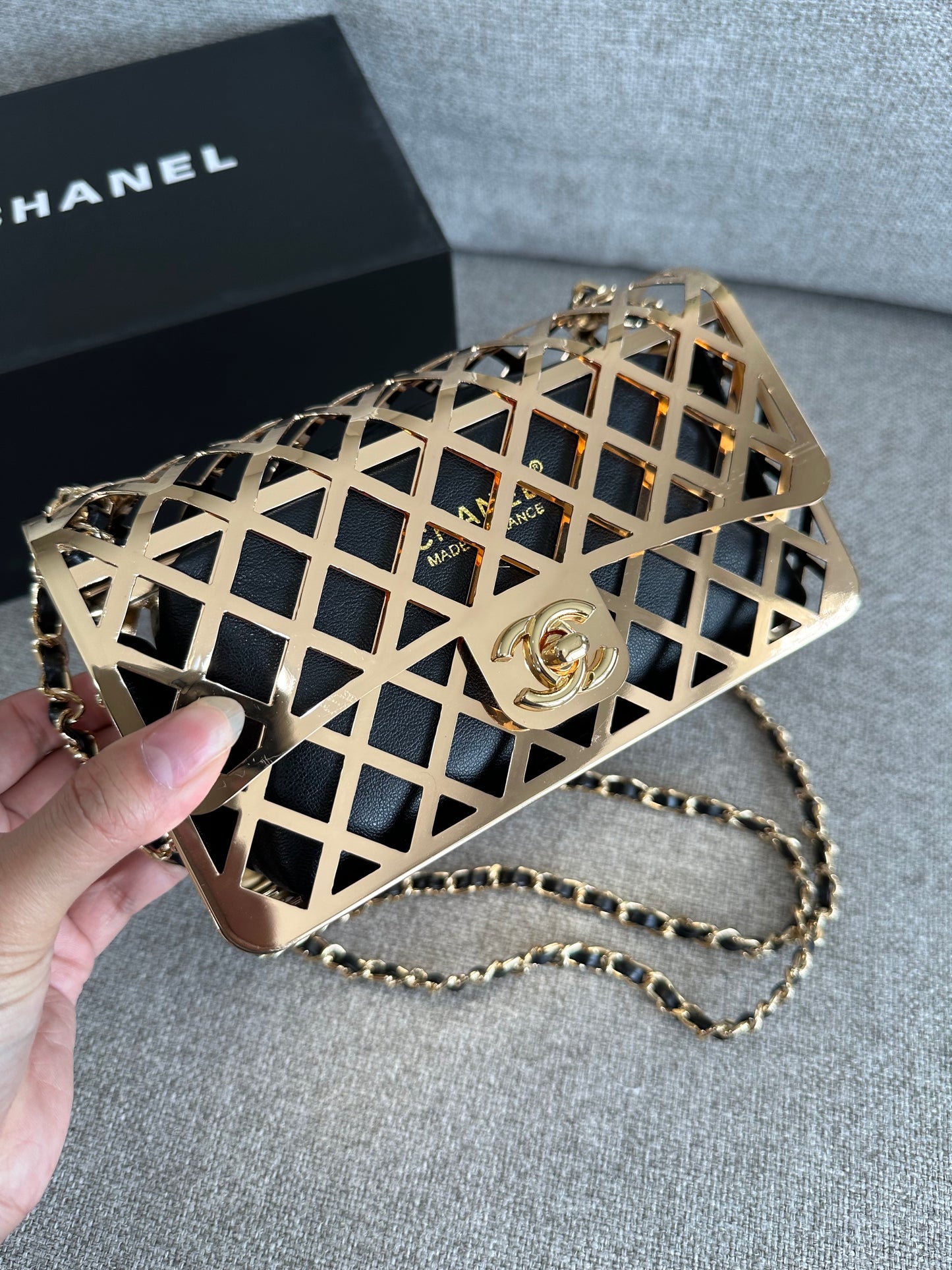 Chanel gold cage purse