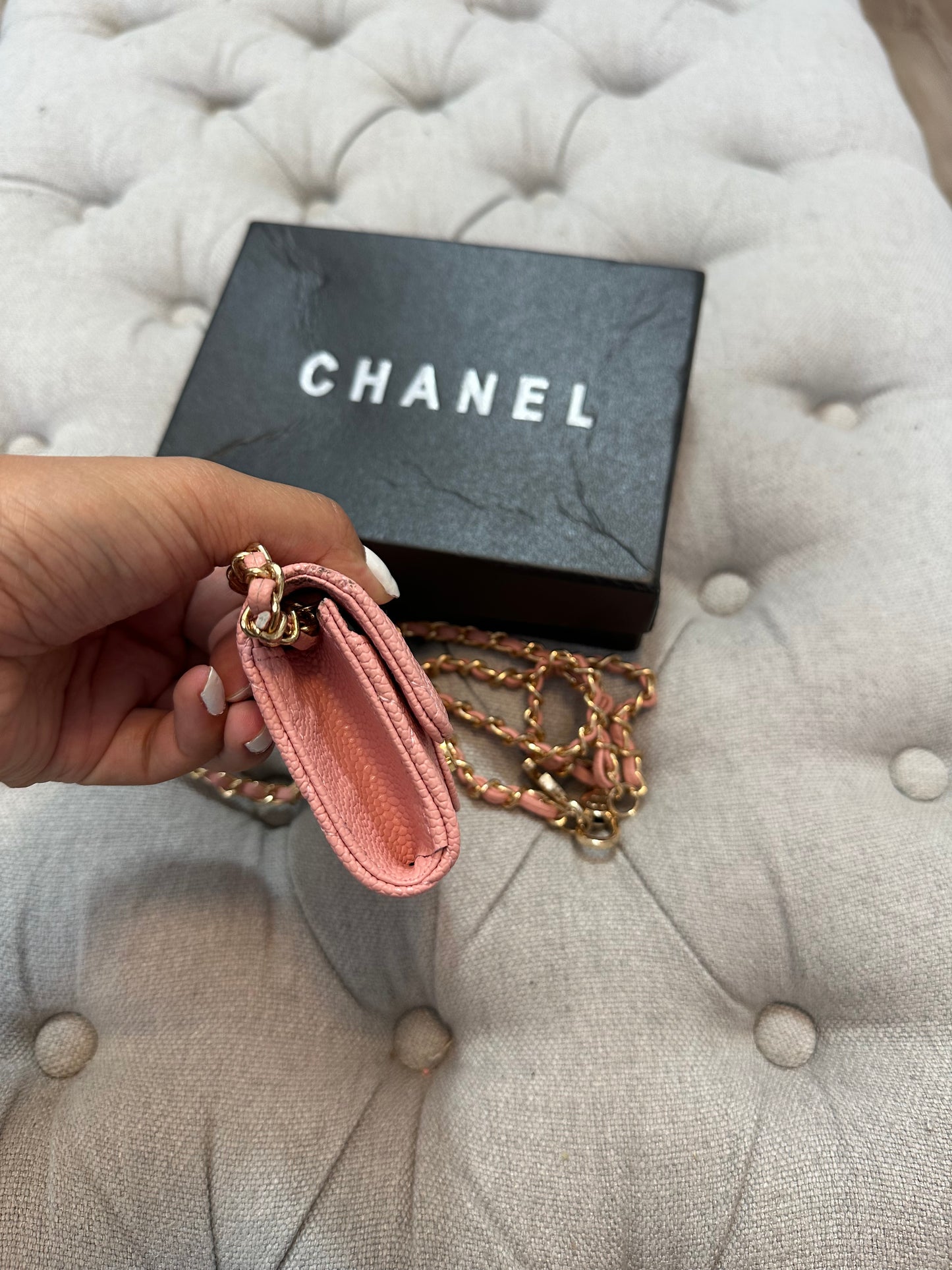 Chanel pink mini chain wallet