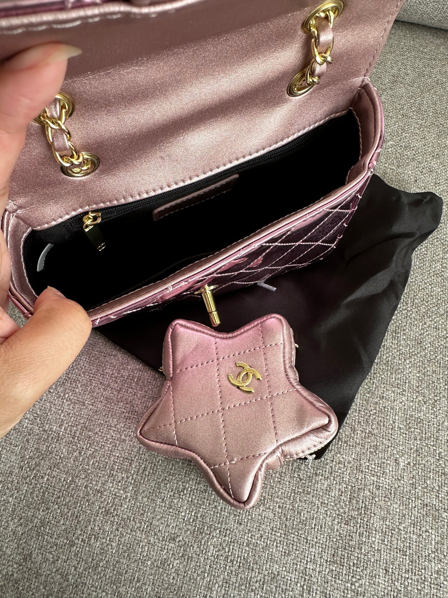 Chanel small purple metallic bag