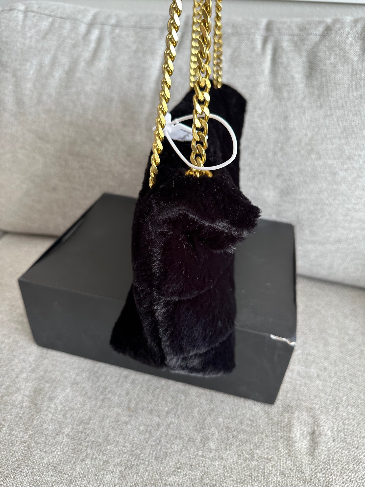 YSL black fuzzy envelope bag