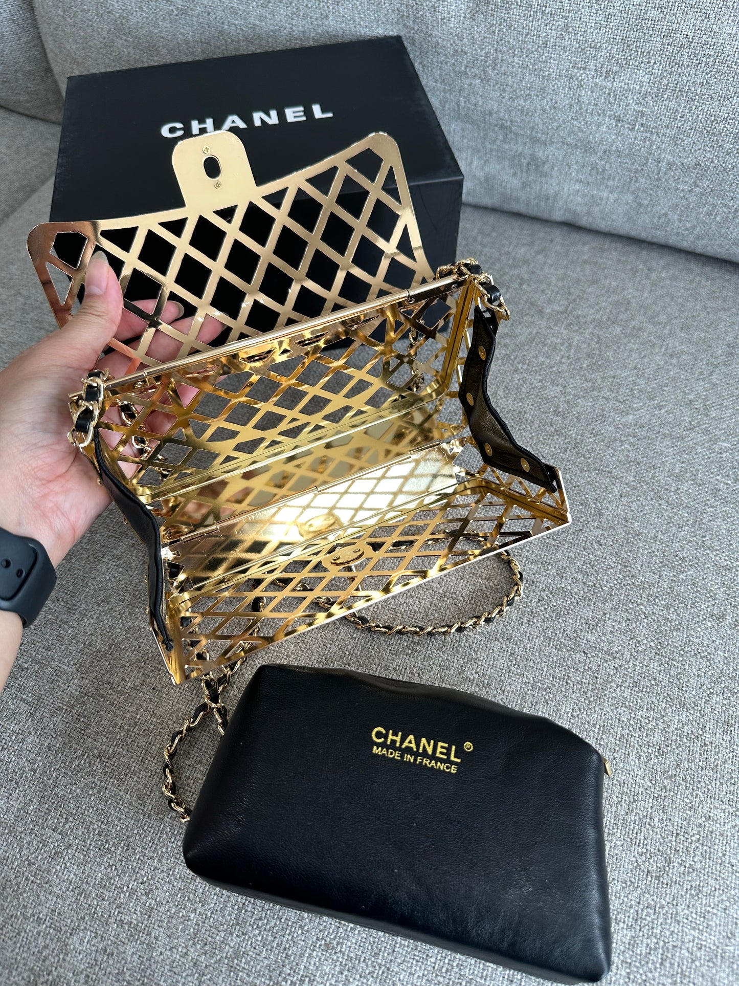 Chanel gold cage purse