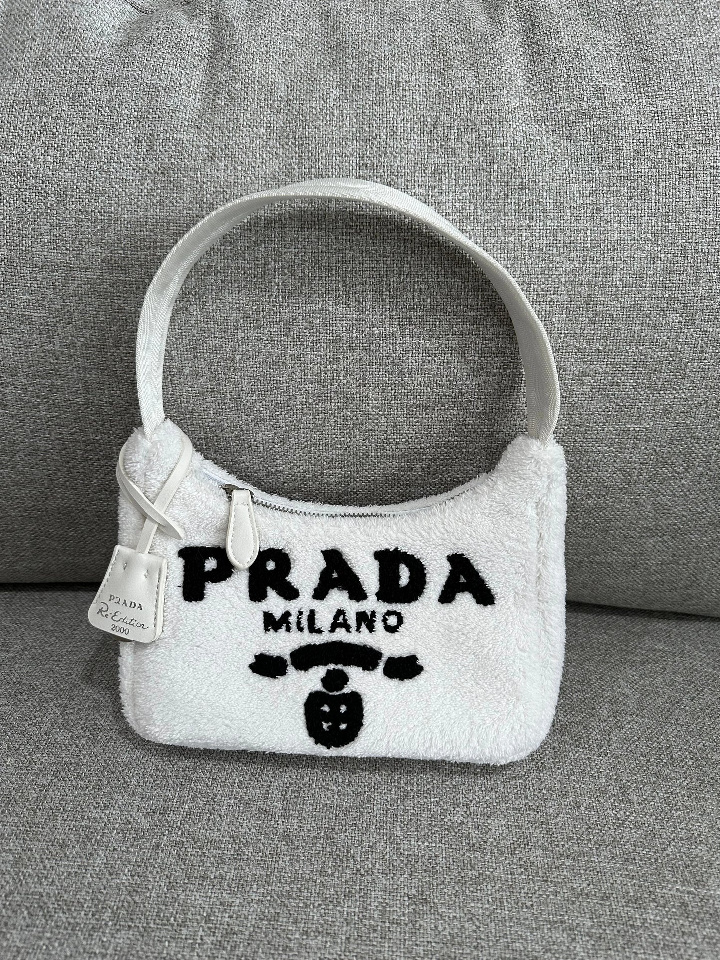 Prada white fuzzy shoulder bag