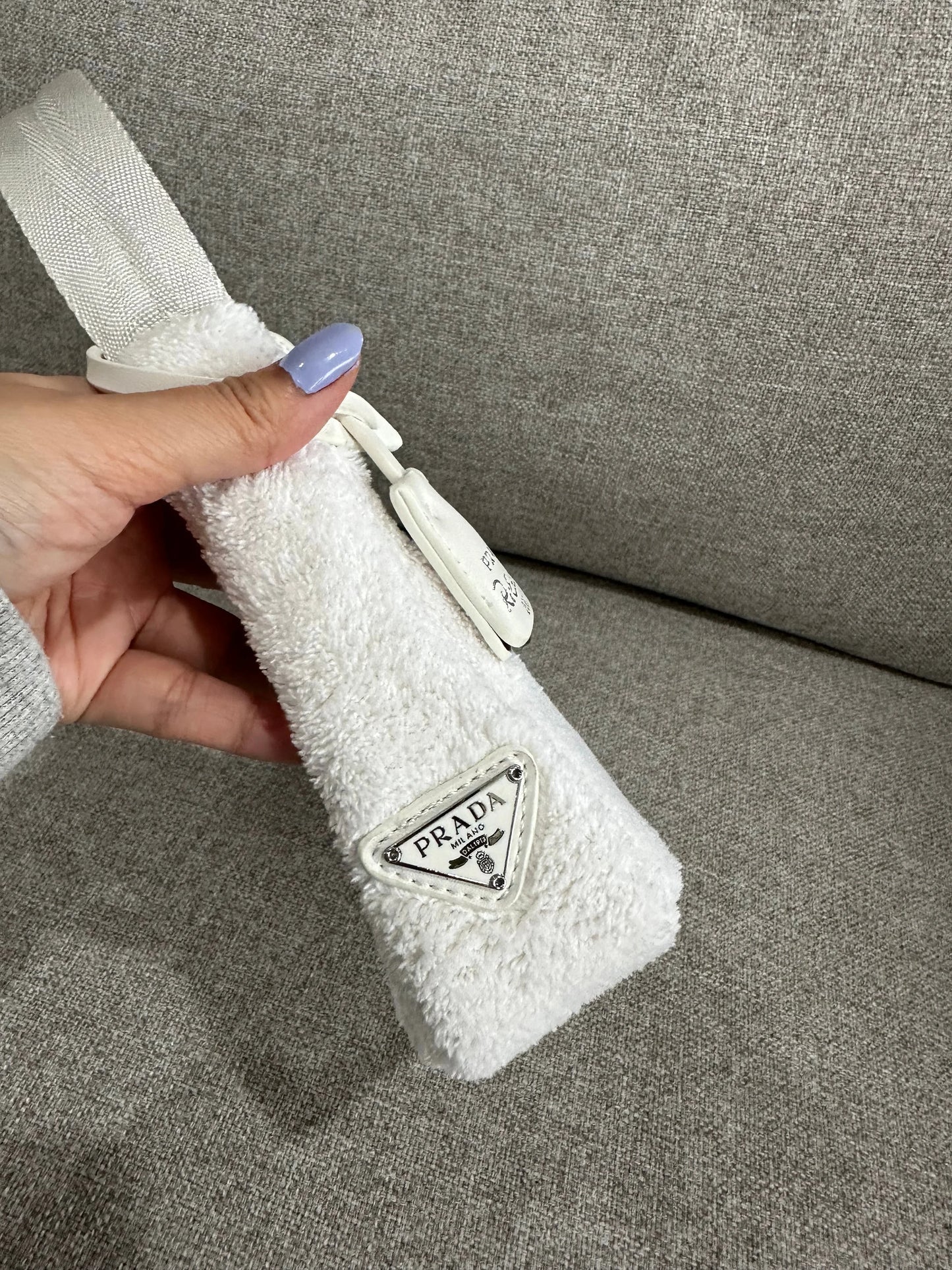 Prada white fuzzy shoulder bag