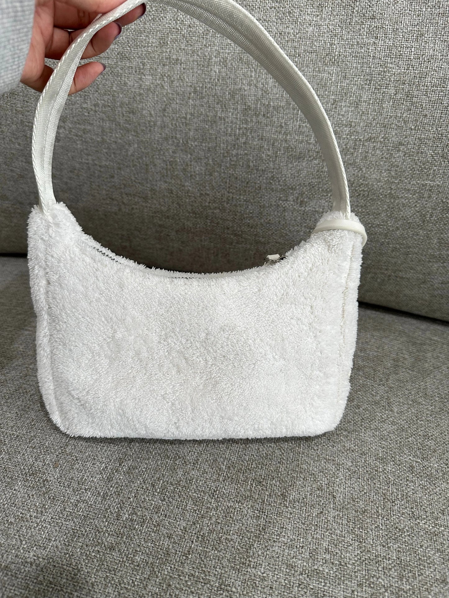 Prada white fuzzy shoulder bag